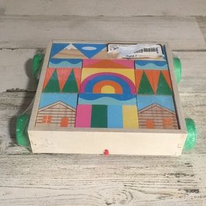 Ankyo Development Learn & Play Wooden Building Blocks in pull wagon with wheels